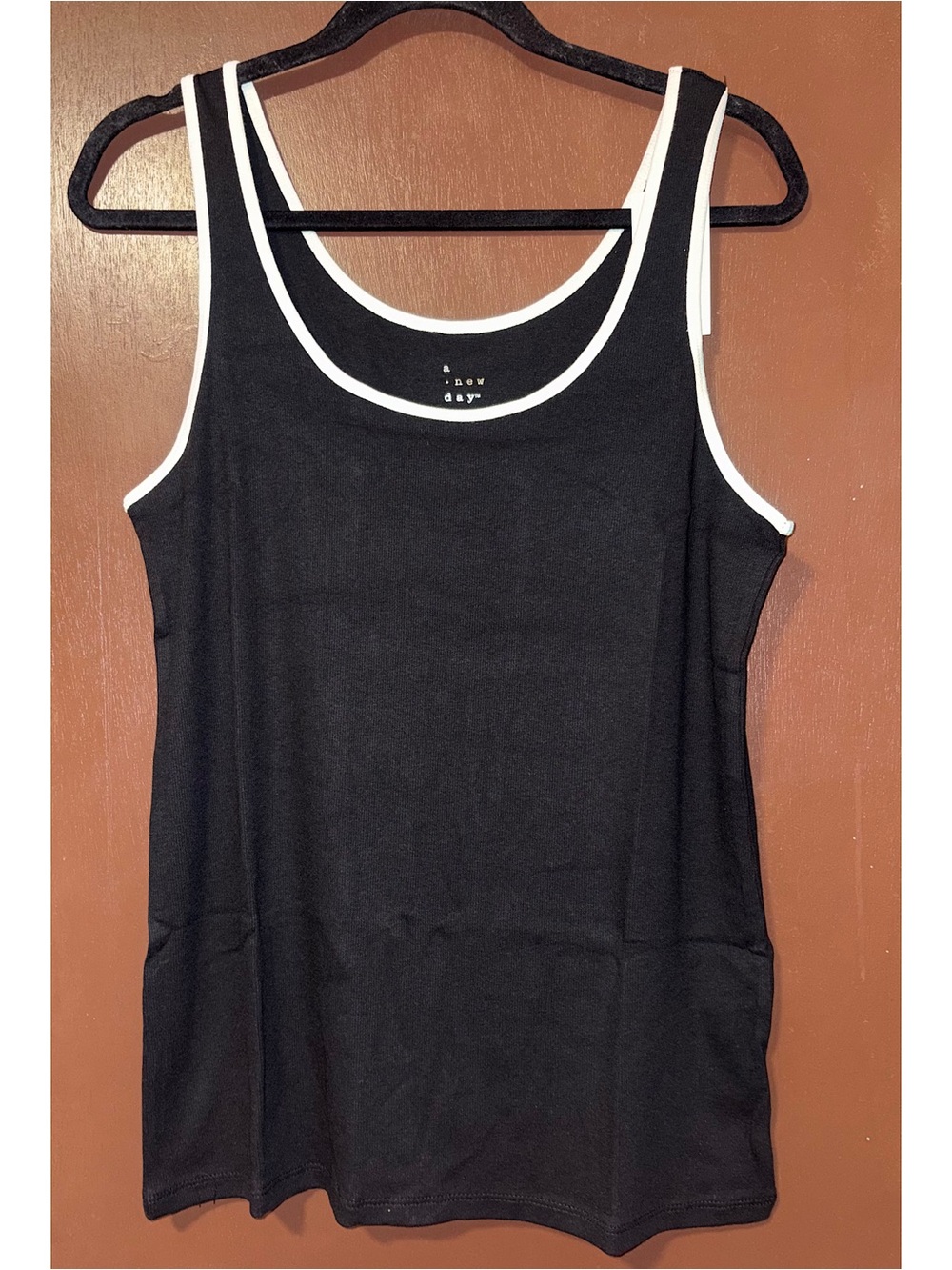 A New Day Basic Tank Tops w/ White Trim (2 Tanks)  (Black and Gray, Size: Large)